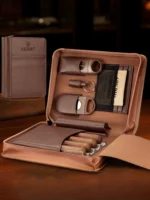 Leather Travel Cigar Case Set