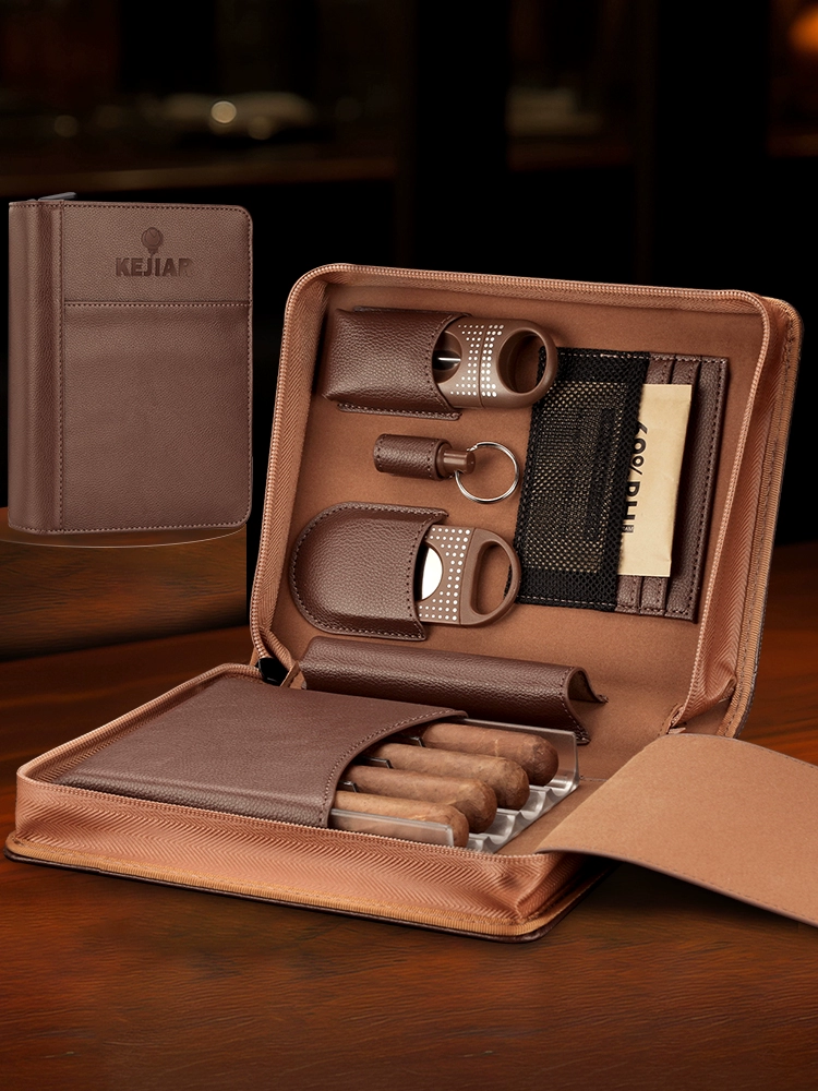 Leather Travel Cigar Case Set