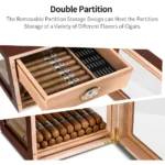 Wooden Cigar Display Box With Cigar Hygrometer And Humidifier