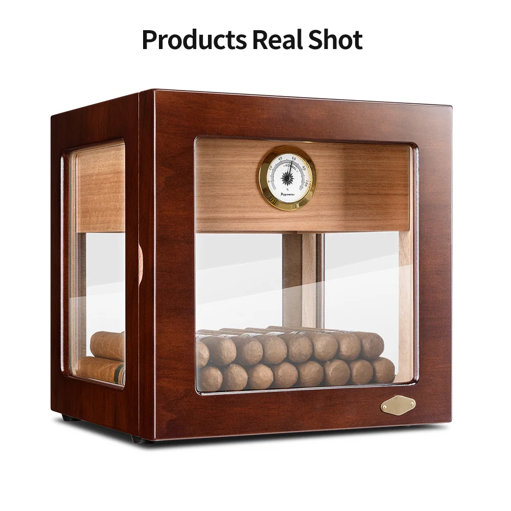 Wooden Cigar Display Box With Cigar Hygrometer And Humidifier