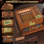Cedar Wood Desktop Cigar Case with Digital Hygrometer,Humidifier