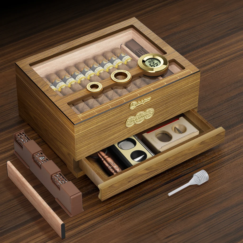 Glass Top Desktop Cigars Case with Digital Hygrometer