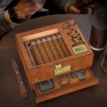 Cedar Wood Desktop Cigar Case with Digital Hygrometer,Humidifier