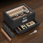 Small Cedar Cigar Case With Digital Hygrometer Humidifier