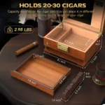 Cedar Wood Desktop Cigar Case with Digital Hygrometer,Humidifier