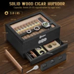 Small Cedar Cigar Case With Digital Hygrometer Humidifier - Image 4